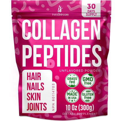 Collagen Peptides Powder for Women Hydrolyzed Collagen Supplements Types I - III Non-GMO Grass-Fed Gluten-Free Kosher Pareve Unflavored Easy to Mix Drink Healthy Hair Skin Joints Nails 10 Oz