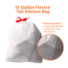 Amazon Basics Flextra Tall Kitchen Drawstring Trash Bags, 13 Gallon, Unscented, 50 Count, Pack of 1