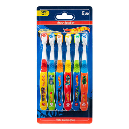 Brush Buddies 6-Pack Hot Wheels Toothbrush for Kids, Kids Battery Powered Toothbrushes, Toothbrush Pack, Soft Bristle Toothbrushes for Kids, Toddler Toothbrush Ages 2-4, Multicolor