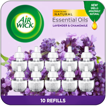 Air Wick Plug in Scented Oil Refill, 10ct, Lavender & Chamomile, Air Freshener, Essential Oils, Eco Friendly