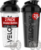 VELOMIX -2 Pack- 28 oz Protein Shaker Bottles for Protein Mixes - 2x Wire Whisk | Leak Proof Shaker Cups for Protein Shakes | Protein Shaker Bottle Pack | Shakers for Protein Shakes-Black&Transparent