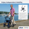 Drive Medical 10257BL-1 4 Wheel Rollator Walker With Seat, Steel Rolling Walker, Height Adjustable, 7.5