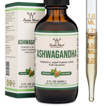 Ashwagandha Organic Drops for Stress Relief (1,200mg, 60 Servings) Ashwagandha Tincture for Adrenal Support and Cortisol Manager (Vegan Safe, Gluten Free, Non-GMO) by Double Wood