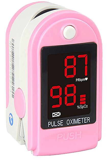 Concord Basics Pink Fingertip Pulse Oximeter Blood Oxygen Saturation Monitor with Carrying Case, Batteries, Silicone Cover and Lanyard