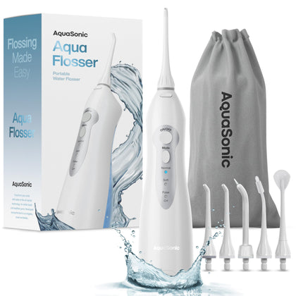 AquaSonic Water Flosser - Cordless Rechargeable Water Flossers for Teeth Cleaning - Waterproof Aqua Flosser, Portable Oral Irrigator for Dental Cleaning with 5 Jet Tips - Braces Home Travel