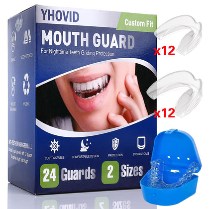 24 Mouth Guard for Grinding Teeth at Night, 2 Sizes, Teeth Clenching Small Mouth Guard for Kids Sleep, Bite Guard for Adults Teeth Clenching Nighttime, Custom Moldable Thin Dental Guard