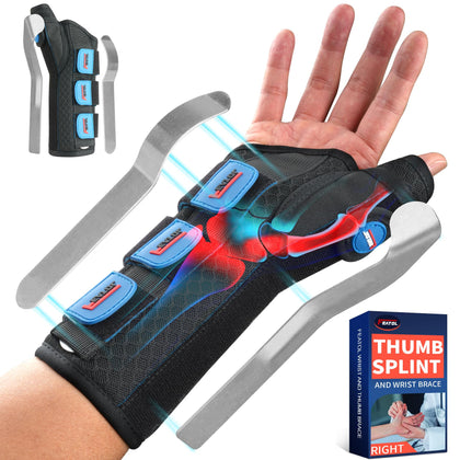 FEATOL Carpal Tunnel Wrist Brace Night Support, Wrist and Thumb Brace for Dequervain's Tenosynovitis, Tendonitis, Arthritis, Thumb Spica Splint Right Hand-Small/Medium-Women and Men