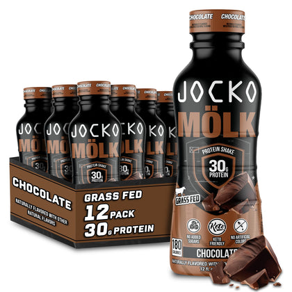 Jocko Mölk 30g Grass Fed Protein Shakes - No Added Sugar Protein Drinks KETO Friendly - Ready to Drink 12 FL Oz (Pack of 12) Chocolate