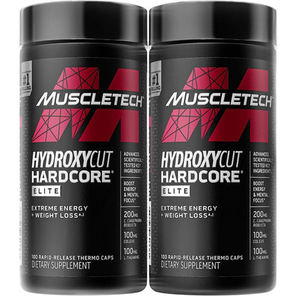 Hydroxycut Hardcore Elite - 100 Rapid-Release Thermo Caps, Pack of 2 - Energy & Focus - for Men & Women - 100 Total Servings