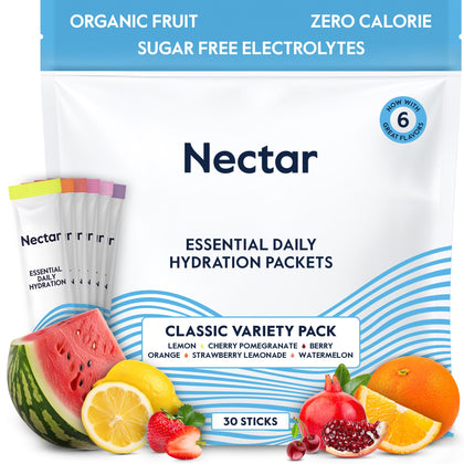 Nectar Hydration Packets - Electrolytes Powder Packets - Sugar Free & 0 Calorie - Organic Fruit Liquid Daily IV Hydrate Packets for Dehydration Relief and Rehydration (Variety 30 Pack)