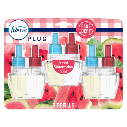 Febreze Odor-Fighting PLUG Air Freshener Oil Refills, Sweet Watermelon Vine, (3) .87 fl. oz. each oil refill