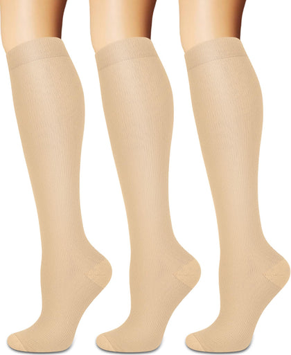 Compression Socks for Women and Men Circulation (3 Pairs) - Best for Nursing,Running,Travel Knee High Socks