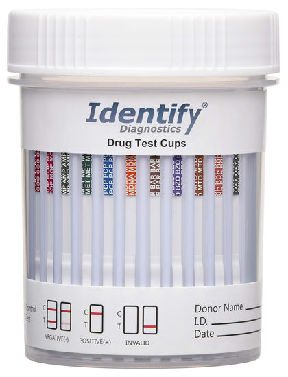 Identify Diagnostics 12 Panel Drug Test Cup - 5 Pack - CLIA Waived Instant Urine Drug Test Kit for AMP,BAR,BUP,BZO,COC,MDMA,MET,MOP/OPI,MTD,OXY,PCP,THC