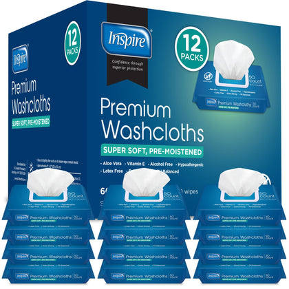 Inspire Adult Wet Wipes Adult Wash Cloths, Adult Wipes for Incontinence & Cleansing, 8