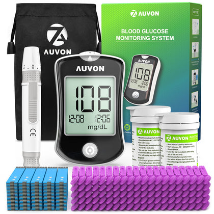 AUVON Blood Glucose Monitor Kit for Accurate Test, Diabetes Testing Kit with 100 Glucometer Strips, 100 30G Lancets and Lancing Devices, DS-W Portable Sugar Test Kit, No Coding Required