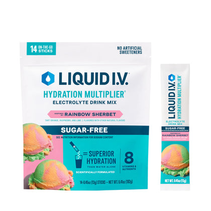 Liquid I.V.® Hydration Multiplier Sugar-Free - Rainbow Sherbet | Electrolyte Powder Drink Mix | 1 Pack (14 Servings)