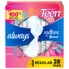 Always Radiant Teen Feminine Pads with FlexFoam, Size 1, Regular, with Wings, Unscented, 28 CT