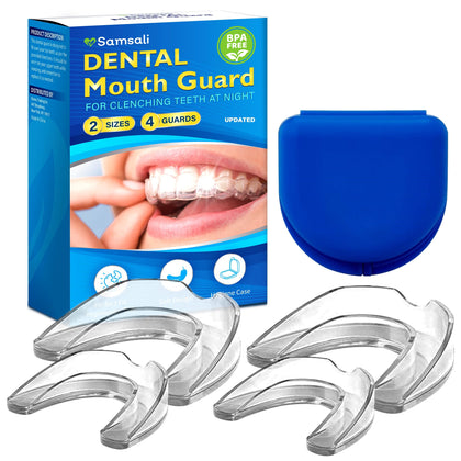 Mouth Guard for Clenching Teeth at Night - Pack of 4 - Upgraded Night Guards for Teeth Grinding, Mouth Guard for Grinding Teeth at Night, Advanced Night Guard with 2 Sizes & Hygiene Case - Clear