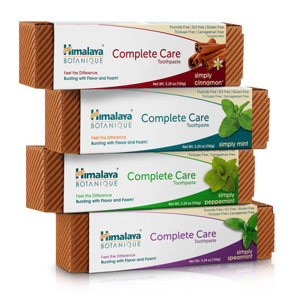 Himalaya Botanique Complete Care Toothpaste, Herbal, Variety Pack, Fights Plaque, Freshens Breath, Fluoride Free, No Artificial Flavors, SLS Free, Cruelty Free, Foaming, 5.29 Oz, 4 Pack