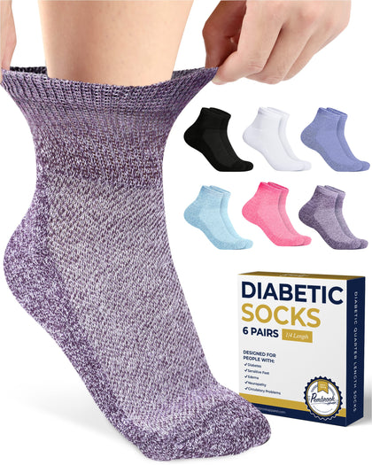 Pembrook Ankle Diabetic Socks for Men & Women | 6 Pairs | Black, White, Blue, Light Blue, Pink, Purple | Mens Diabetic Socks | Diabetic Socks for Men 9-12 | Ankle Neuropathy Socks for Men