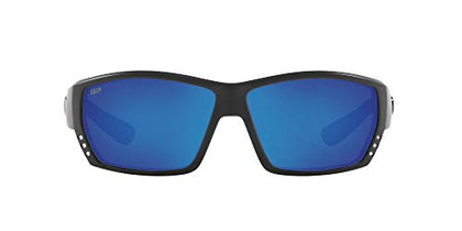 Costa Del Mar Men's Tuna Alley Polarized Rectangular Sunglasses, Blackout/Grey Blue Mirrored Polarized-580P, 62 mm