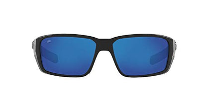 Costa Del Mar Men's Fantail Pro Fishing and Watersports Polarized Rectangular Sunglasses, Matte Black/Blue Mirrored Polarized-580G, 60 mm