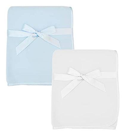 American Baby Company 2 Piece Fleece Blankets, Blue and White, 30 x 30, for Boys and Girls