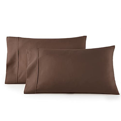 HC Collection Pillow Cases Standard Size/Queen Size Set of 2- Microfiber, Extra Soft Pillowcases - Easy Care & Machine Washable - Brown