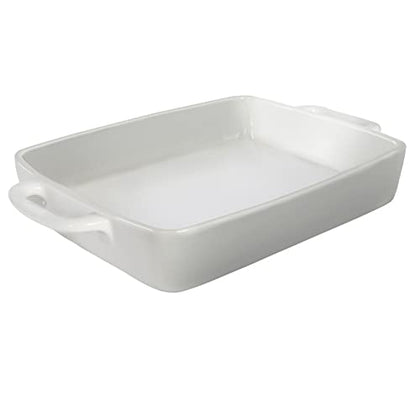 FLORWOD Large Baking Dish 9x13 Oven Dish Baking Lasagna Pan with Handles, White Porcelain Casserole Dish Oven Safe for Cake, Banquet and Daily Use, 4 Quart