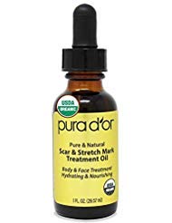 PURA DOR Organic Scar & Stretch Mark Treatment Oil (1oz) For Skin - With Rosehip, Wheat Germ, Argan, Tamanu, Carrot, Rosemary, Lavender, Geranium, Patchouli, Sage