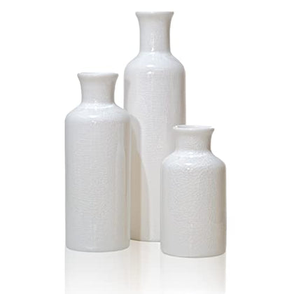 Farmhouse White Vases for Decor Set of 3, Ceramic Vases for Home Decor Accent, Farmhouse Vase Sets for Decor, Rustic Ceramic Vase Set, White Vase Set of 3 Decorative Vases, Home Decor Vases Sets of 3