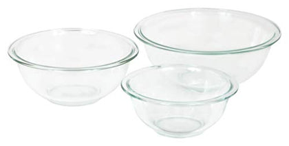 Pyrex Smart Essentials 3-Piece Prepware Mixing Bowl Set, 1-Qt, 1.5-Qt ,and 2.5-Qt Glass Mixing Bowls, Dishwasher, Microwave and Freezer Safe