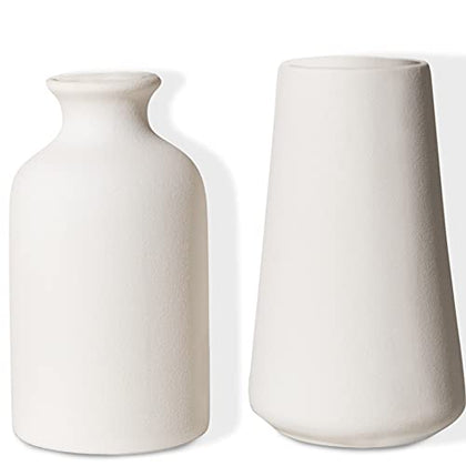 Chaumiere Set of 2- Classic White Ceramic Vases, Tall vases for Flowers, for Living Room Decorations, Home Decor, Modern Farmhouses, Ideal Shelf, Table, Bookshelf, Mantle, Pampas Grass