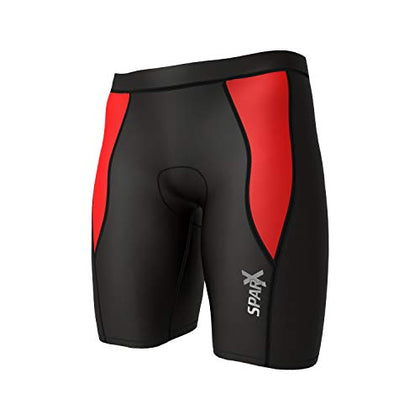 Sparx Men's Performance Tri Shorts Swim Bike Run Cycling Triathlon Shorts (Black/Red, Small)