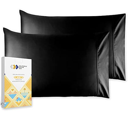 California Design Den Standard Queen Size Pillowcase Set - 400 Thread Count, 100% Cotton Sateen, Set of 2 Pillow Covers, Breathable, Cooling, Soft for Quality Sleep - Black