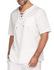 COOFANDY Mens Casual Cotton Linen T Shirt Beach Lace Up Hippie, White, XX-Large, Short Sleeve
