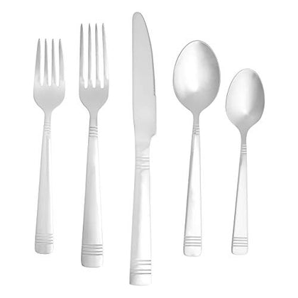 Amazon Basics 20-Piece Stainless Steel Bistro Flatware Set, Service for 4, Silver