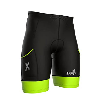 Sparx Men's Active Triathlon Short Tri Cycling Short Swim Bike Run (Black/Neon Green, Small)