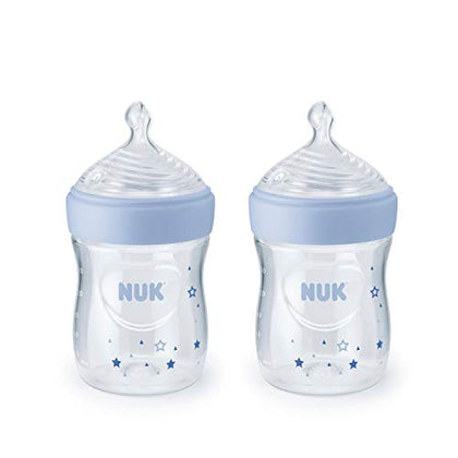 NUK Simply Natural Baby Bottle with SafeTemp, 5 oz, 2 Pack, Blue Stars