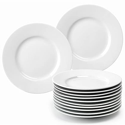 amhomel 12-Piece Porcelain Dessert Plates, Small White Plates for Appetizer, Cake and Sauce, Round Dinnerware Saucer Sets, Scratch Resistant, Lead-Free, Microwave, Oven, and Dishwasher Safe (6-inch)