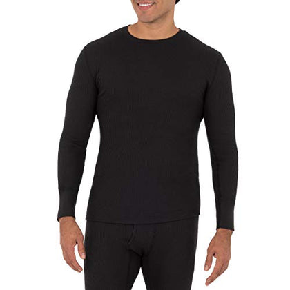 Fruit of the Loom Men's Recycled Waffle Thermal Underwear Crew Top (1 and 2 Packs), Black, Small