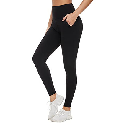 MOREFEEL Leggings with Pockets for Women, High Waisted Tummy Control Workout Black Hip Lift Yoga Pants Activewear
