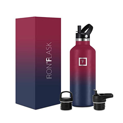 IRON °FLASK Sports Water Bottle - 32 Oz - 3 Lids (Narrow Straw Lid) Leak Proof Vacuum Insulated Stainless Steel - Hot & Cold Double Walled Insulated Thermos, Durable Metal Canteen