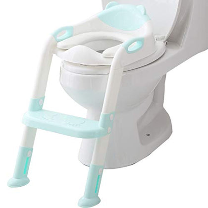 Fedicelly Potty Training Seat Ladder Toddler,Potty Seat Toilet Boys Girls,Kids Toilet Training Seat Step (Blue)
