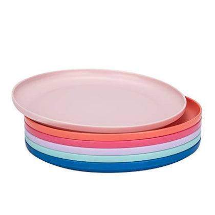 Durable and Reusable 9.75-inch Colored Plastic Dinner Plates set for Parties, Set of 6, Dishwasher Safe, BPA Free