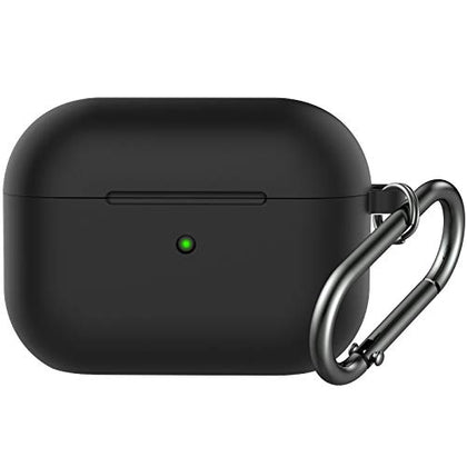 BRG Compatible with Airpods Pro Case, Soft Silicone Skin Case Cover Shock-Absorbing Protective Case with Keychain [Front LED Visible] (Black)
