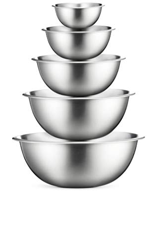 FineDine Stainless Steel Mixing Bowls (Set of 5) Stainless Steel Mixing Bowl Set - Easy To Clean, Nesting Bowls for Space Saving Storage, Great for Cooking, Baking, Prepping