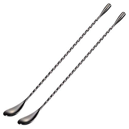 Briout Bar Spoon Cocktail Mixing Stirrers for Drink, Stainless Steel 12 Inches Long Handle, Black 2 Pieces