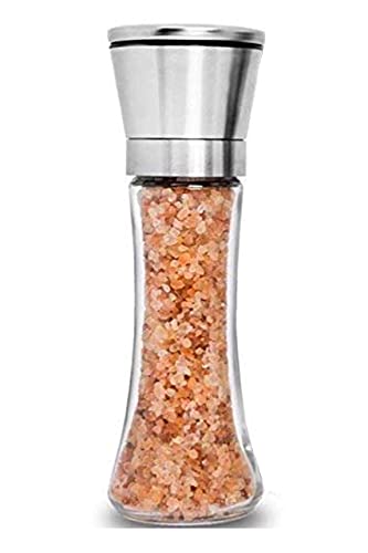 HOME EC Premium Stainless Steel 1pk - Adjustable Ceramic Sea Salt or Pepper Grinder - Tall Glass Salt or Pepper Shakers Pepper Mill or Salt Mill w/EBook