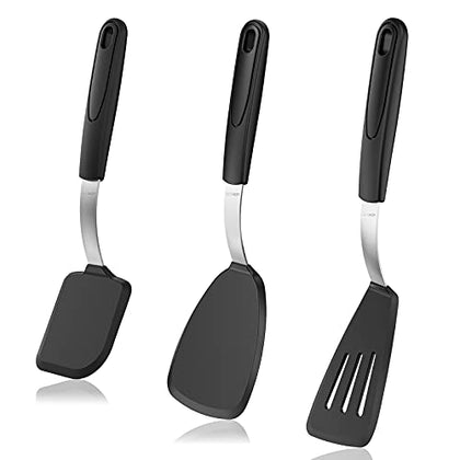 GEEKHOM Heat Resistant Silicone Spatula Turner 3 Packs Set for Nonstick Cookware, 600°F Heat-resistant Flexible Kitchen Slotted Spatulas for Fish, Cooking Utensils Non Scratch Flipper Egg, Baking